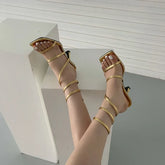 Cross Ankle Strap Square Toe Shoes